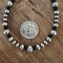 Navajo Pearl Black Onyx Stamped Bead Bracelet