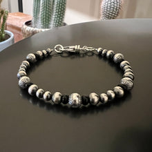Navajo Pearl Black Onyx Stamped Bead Bracelet