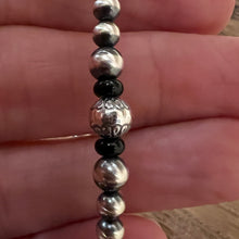 Navajo Pearl Black Onyx Stamped Bead Bracelet