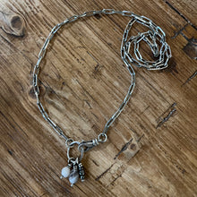 Sterling Silver Paperclip Chain Gemstone Charm Necklace