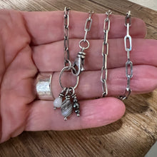 Sterling Silver Paperclip Chain Gemstone Charm Necklace