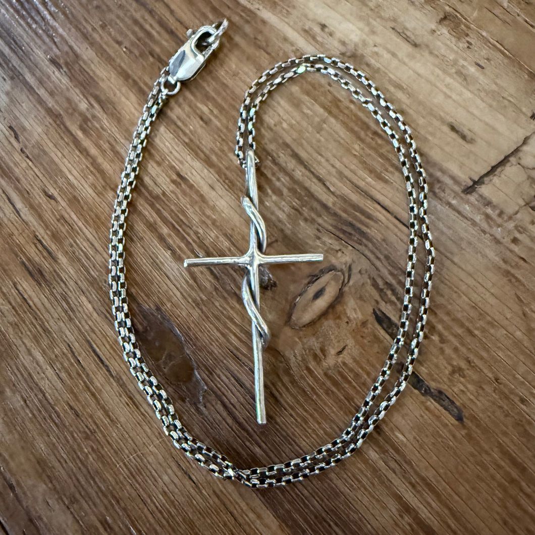 Hand Forged Twisted Sterling Cross Necklace