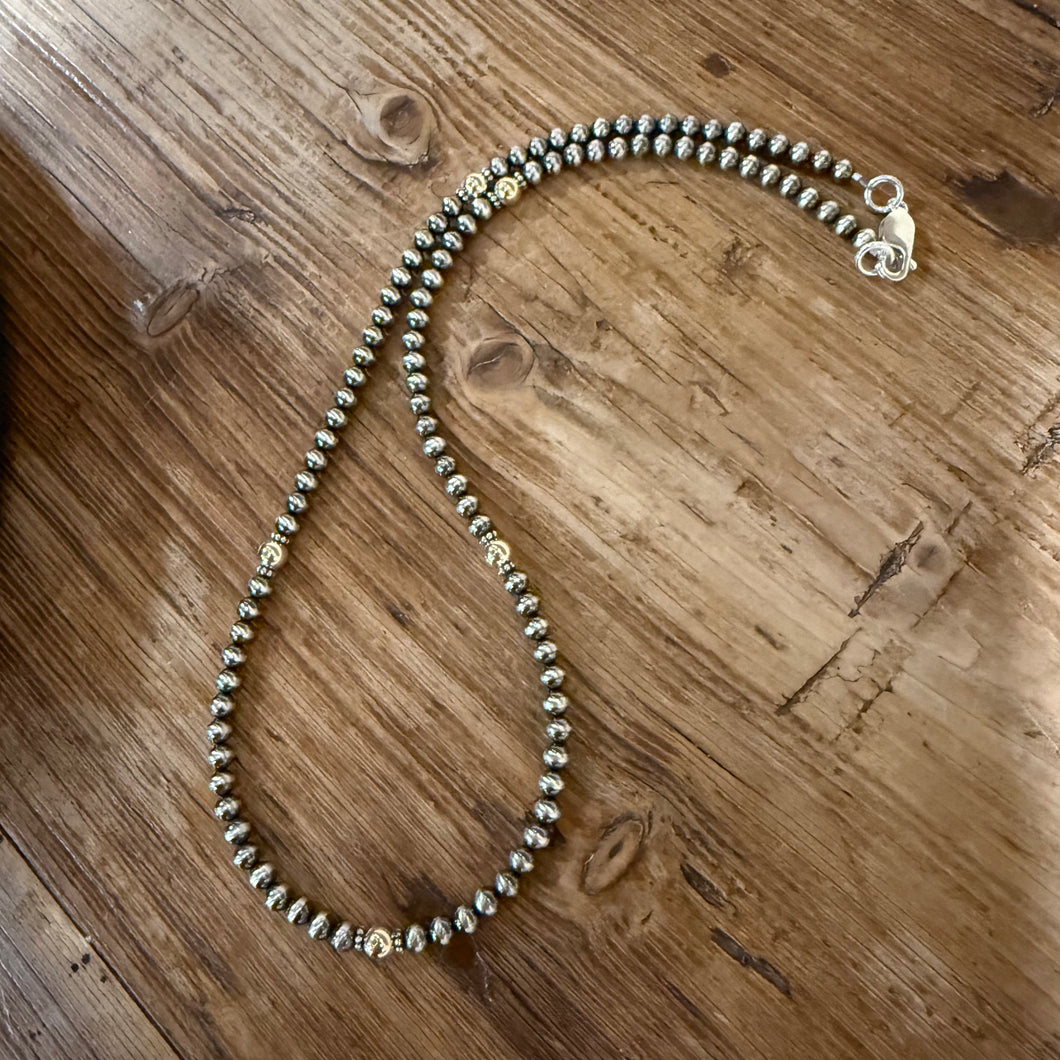 Sterling Navajo Pearl 14K Yellow Gold Necklace