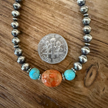 Sterling Navajo Pearl, Kingman Turquoise & Apple Coral Bracelet