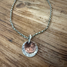 Hammered Sterling and Copper Disk Necklace