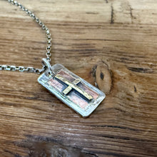 Sterling, Copper and Brass Cross Pendant Necklace