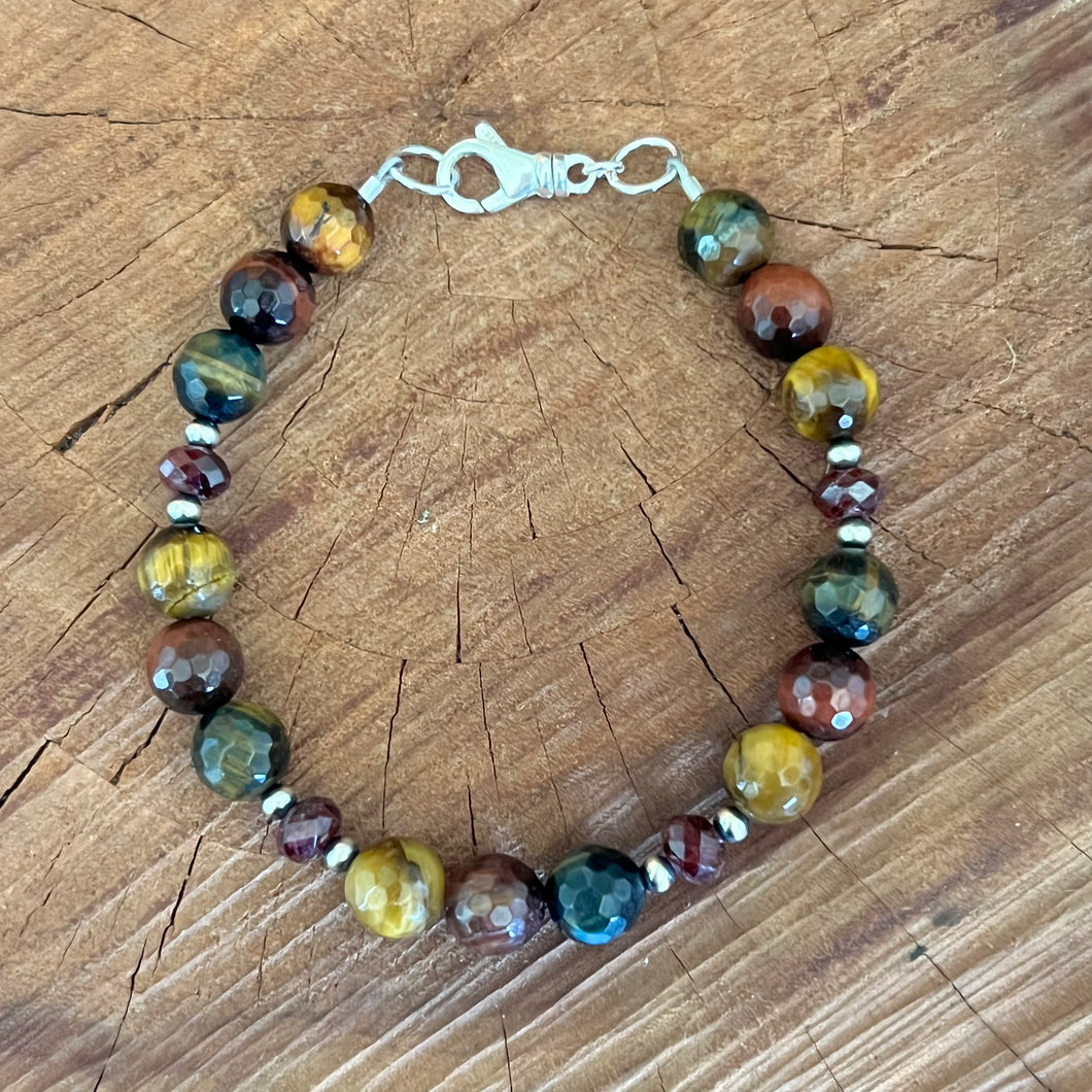 Multicolor Tiger Eye, Garnet and Navajo Pearl Bracelet
