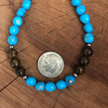 Sleeping Beauty Turquoise, Bronzite and Navajo Pearl Bracelet