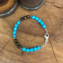 Sleeping Beauty Turquoise, Bronzite and Navajo Pearl Bracelet