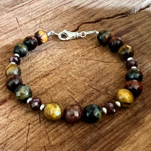 Multicolor Tiger Eye, Garnet and Navajo Pearl Bracelet