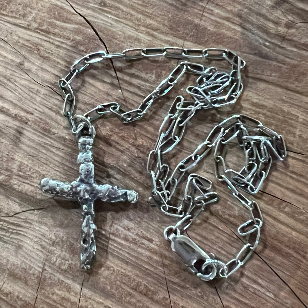 Melted Sterling Silver Cross Necklace