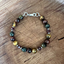 Multicolor Tiger Eye, Garnet and Navajo Pearl Bracelet