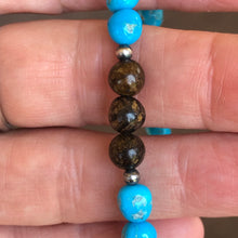 Sleeping Beauty Turquoise, Bronzite and Navajo Pearl Bracelet