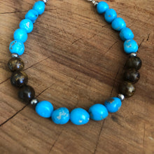 Sleeping Beauty Turquoise, Bronzite and Navajo Pearl Bracelet