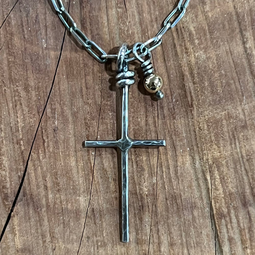Sterling Silver and 14K Yellow Gold Cross Necklace