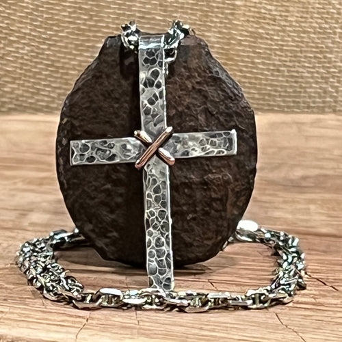 Hand Forged Sterling and Copper Cross Necklace