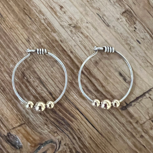 Floating 14K Yellow Gold Bead Hoop Earrings