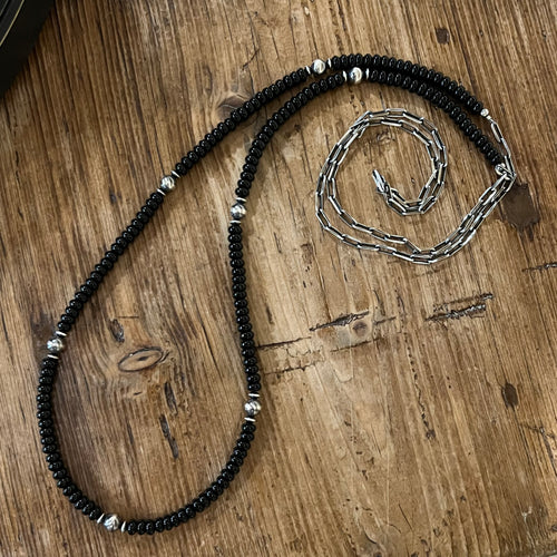 Navajo Pearl Black Onyx Chain Necklace