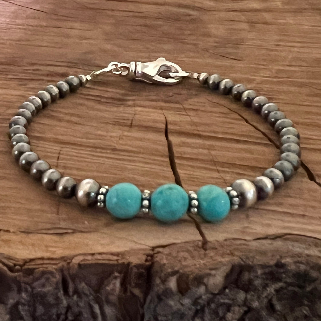 Kingman Turquoise Navajo Pearl Bali Spacer Bracelet