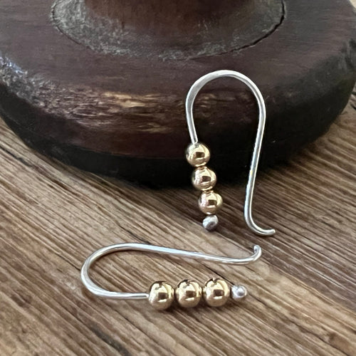 Sterling Silver 14K Yellow Gold Stacked Bead Earrings
