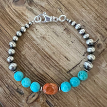 Kingman Turquoise Apple Coral Navajo Pearl Bracelet