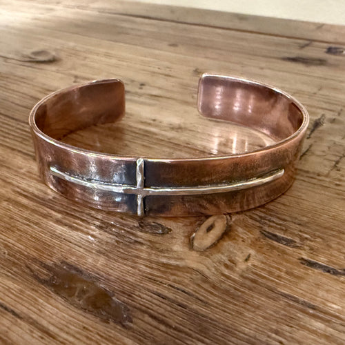 Copper and Sterling Cross Cuff Bracelet
