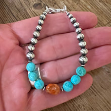 Kingman Turquoise Apple Coral Navajo Pearl Bracelet