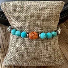 Kingman Turquoise Apple Coral Navajo Pearl Bracelet