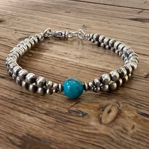 Kingman Turquoise Navajo Pearl Double Strand Bracelet