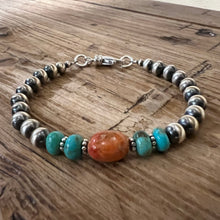 Kingman Turquoise Apple Coral Navajo Pearl Bracelet