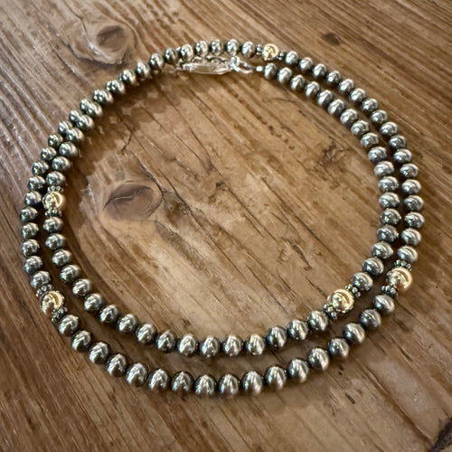 Sterling Navajo Pearl 14K Yellow Gold Necklace