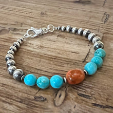 Kingman Turquoise Apple Coral Navajo Pearl Bracelet