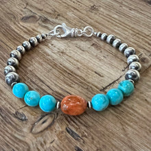 Kingman Turquoise Apple Coral Navajo Pearl Bracelet