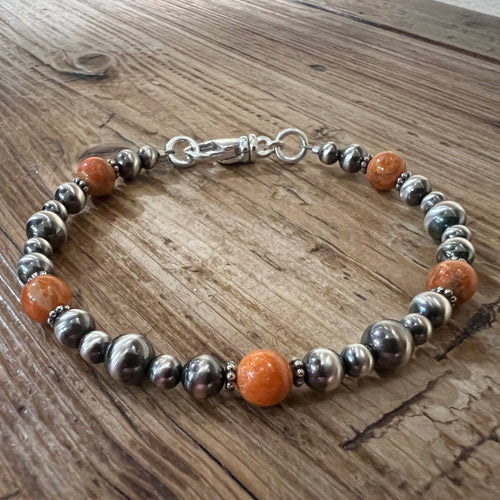 Navajo Pearl Apple Coral Bracelet