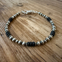 Sterling Navajo Pearl Black Onyx Bracelet