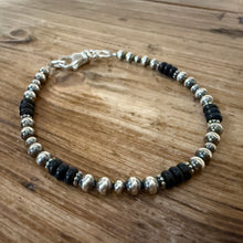 Sterling Navajo Pearl Black Onyx Bracelet