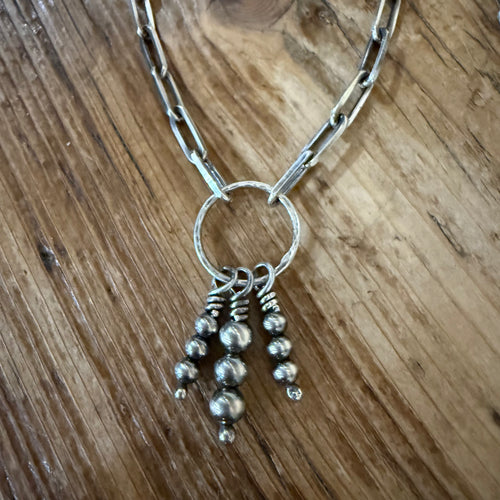 Sterling Navajo Pearl Charm Paperclip  Chain Necklace