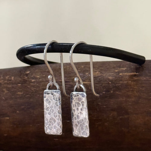 Hammered Sterling Rectangle Earrings