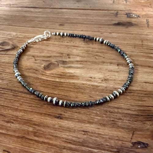 Hematite and Navajo Pearl Ankle Bracelet