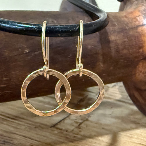 14K Yellow Gold Circle Dangle Earrings