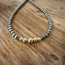 Sterling Navajo Pearl and 14K Yellow Gold Necklace