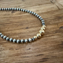 Sterling Navajo Pearl and 14K Yellow Gold Necklace