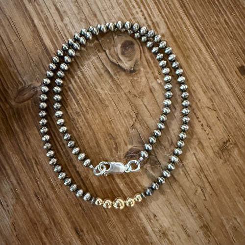 Sterling Navajo Pearl and 14K Yellow Gold Necklace