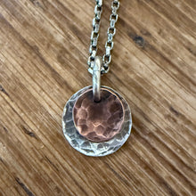 Hammered Sterling and Copper Disk Necklace