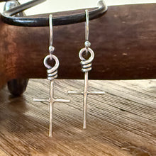 Wire Wrapped Sterling Cross Earrings