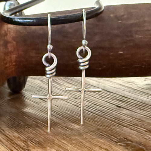 Wire Wrapped Sterling Cross Earrings