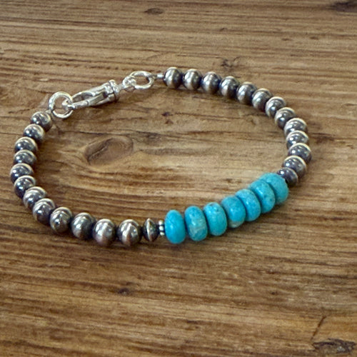 Navajo Pearl and Kingman Turquoise Bracelet