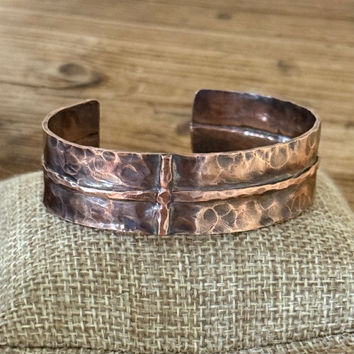 Hammered Copper Cross Cuff Bracelet