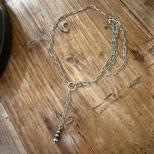 Sterling Paperclip Chain Navajo Pearl Lariat Necklace