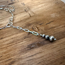 Sterling Paperclip Chain Navajo Pearl Lariat Necklace